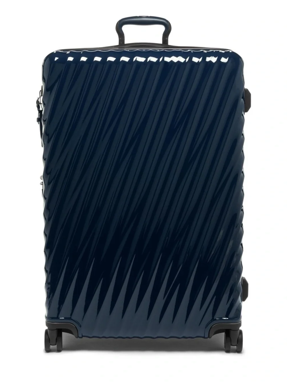 Tumi Large Expandable Checked Glossy Navy Hard-Shell Spinner Luggage suitcase